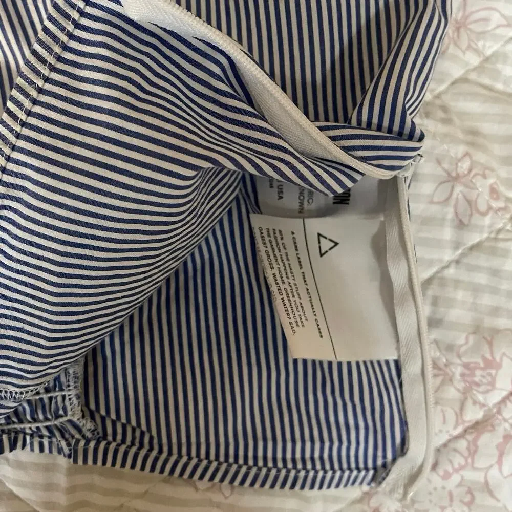 Reformation Milkmaid Blue White Pinstripe Puff Sleeve Crop Top XL Couquette